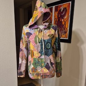 Lucky Y2K 100% Cotton Patch Style Boho Zipper Hoodie Sweater